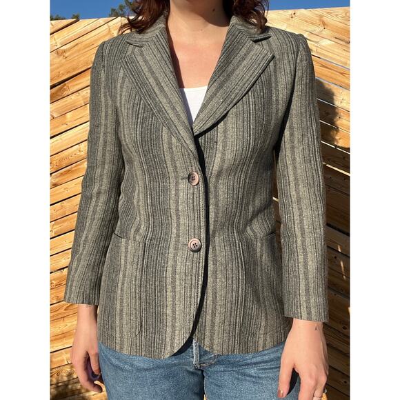 Vintage Grey Wool Striped Blazer - Picture 2 of 10